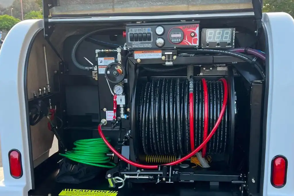 Professional hydro jetting machine used for high-pressure drain cleaning in Murrieta, CA